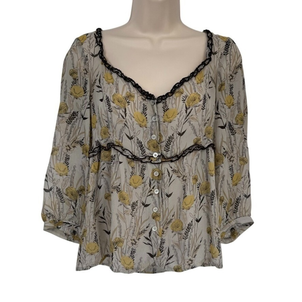 Vintage Y2K Viola Silk Babydoll Top Womens 8 Floral Romantic Grunge Forest Fairy